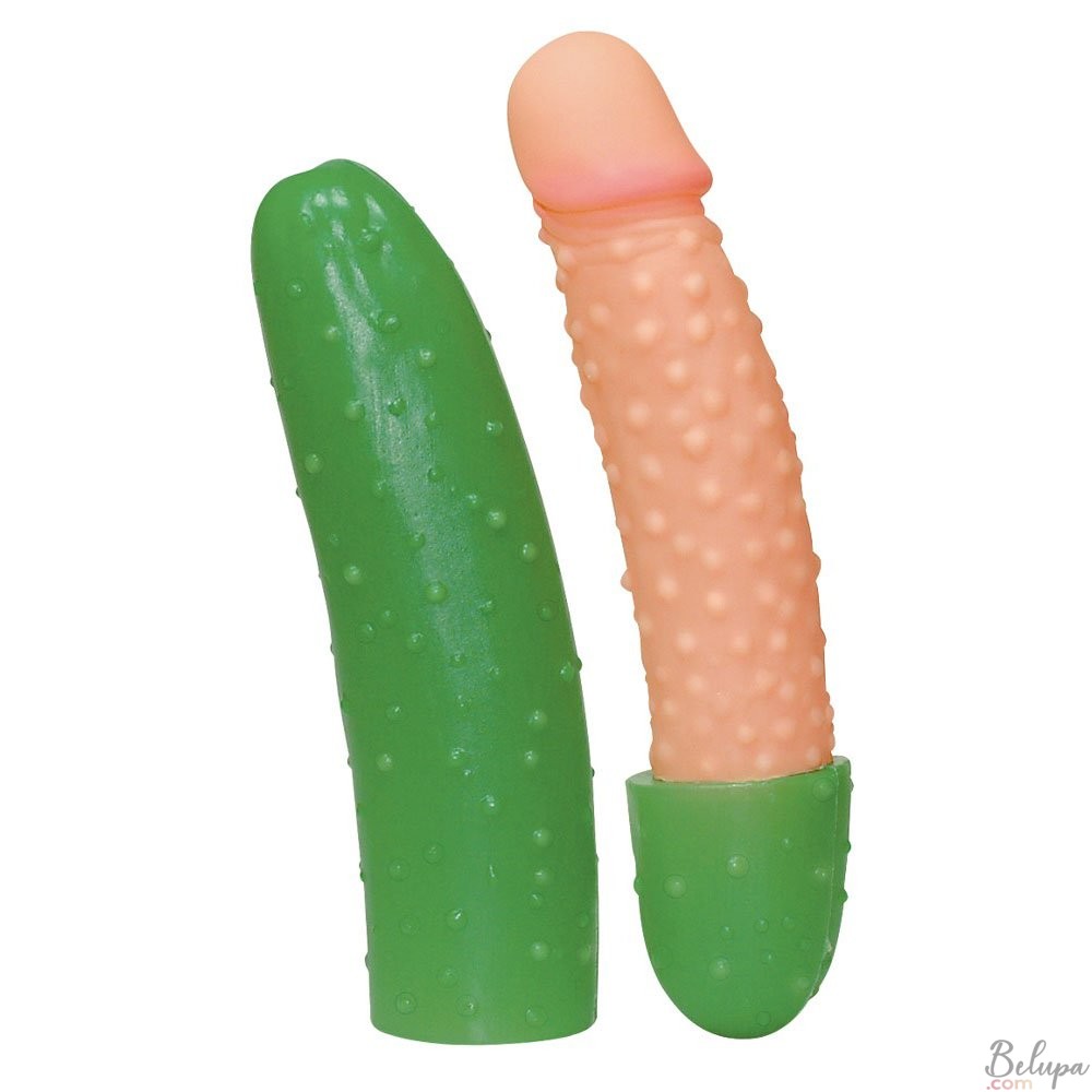 Dildo Eiaculante con Copertura a Cetriolo Verde 16,5 x 4 cm Pelle Chiara
