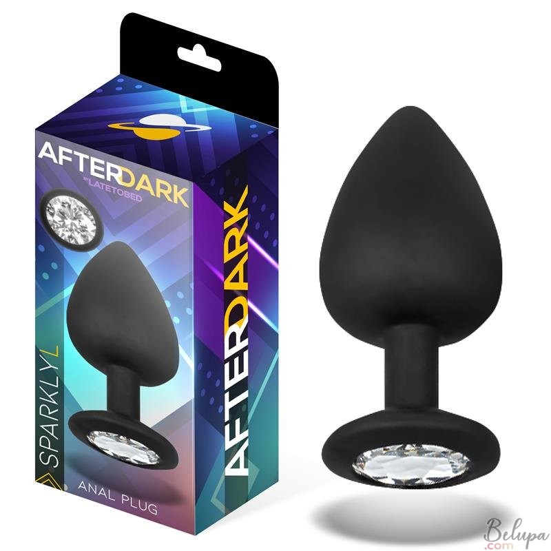 Plug Anale in Silicone con Gemma Bianca SPARKLY L 9,5 x 4,5 cm Nero