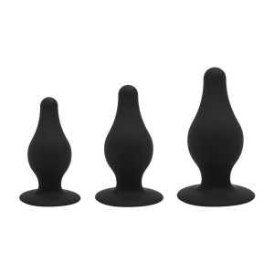 Kti di 3 Plug Anale in Silicone 10,2 x 4,5 cm, 9,3 x 4 cm e 7,2 x 3,4 cm Silexd Nero