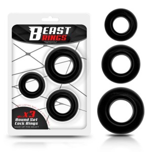 Set di 3 Anelli Fallici da 2, 2,5 e 3 cm Beast Rings Nero