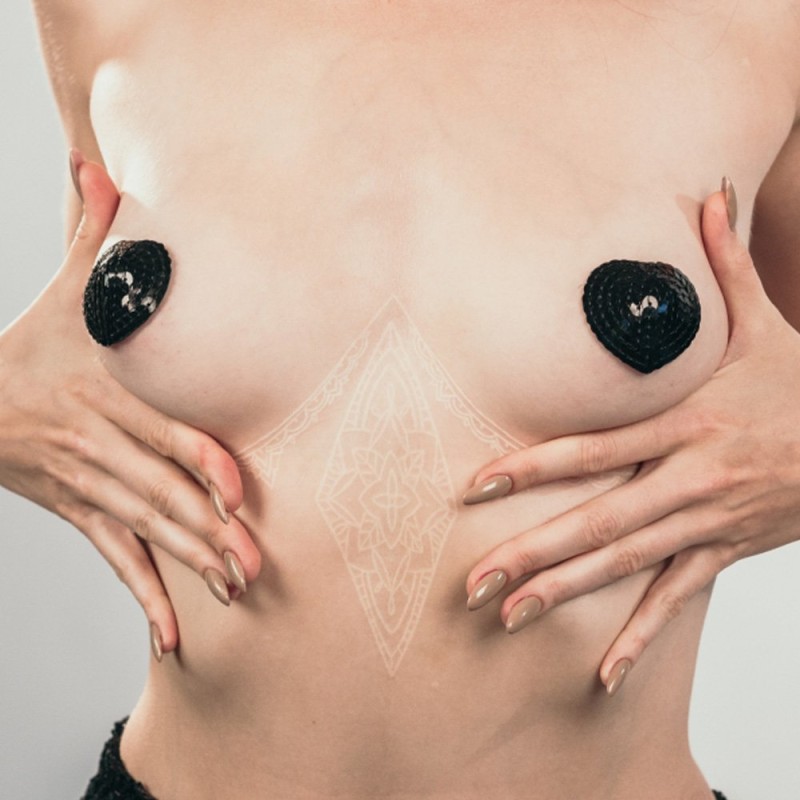 Tepelcovers Zelfklevend Hartvormig met Pailletten RAND Zwart