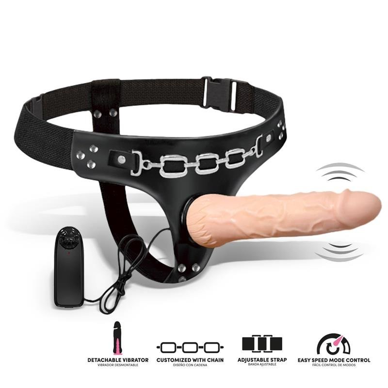 Vibrerende Strap-On met Verstelbaar Harnas en Realistische Dildo 19 x 4 cm RIBBO Licht Huidskleur