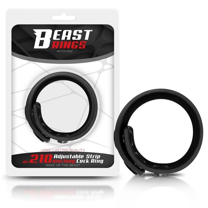 Verstelbare Cockring van siliconen, 21 cm lang, Beast Rings Zwart.
