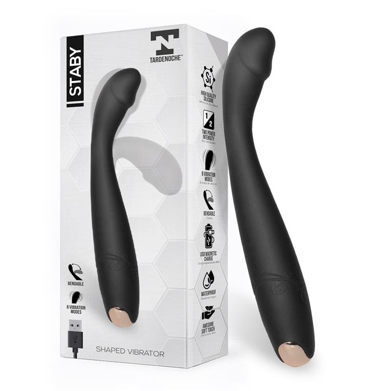 Flexibele Silicone G-Spot Vibrator STABY 19.5 x 2.6 cm Zwart Oplaadbaar