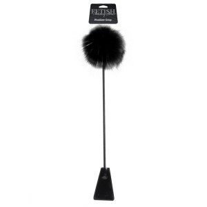 Jockeyzweep met veer 53 cm Fetish Fantasy Zwart