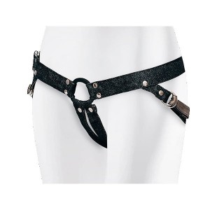 Verstelbare Denim Strap-On Harnas met 4,5 cm Siliconen Ring van Adrien Lastic in het Zwart.