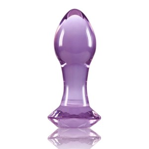 Glazen anaalplug met juweel KRISTAL GEM Handgemaakt 9 x 3,2 cm met paars edelsteen