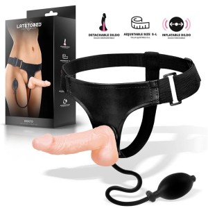 Strap-On met verstelbaar harnas en opblaasbare realistische dildo 16,5 x 3,5 cm BRATO Licht Huidskleur