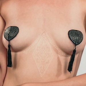 Tepelcovers Zelfklevend Hartvormig met Glitter en Kwastjes EVANS Zwart en Zilver