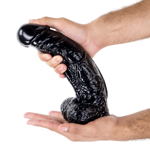Reusachtige realistische dildo met Vac-U-Lock bevestiging, geaderd, zwart, 26 x 6,5 cm