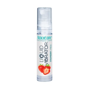 Glijmiddel op waterbasis met vibrerend effect, aardbeiensmaak, Amoréane Intieme Verzorging 10 ml.