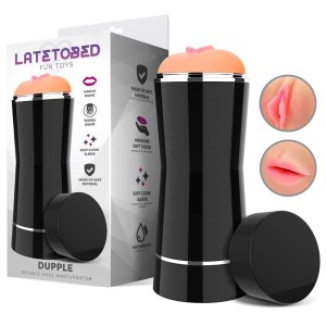 Dubbele masturbator in de vorm van een vagina en mond DUPPLE 20 x 8 cm Licht Huidskleur
