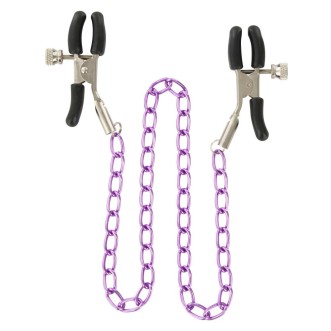 Verstelbare tepelklemmen met metalen ketting ToyJoy Paars