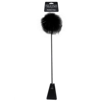 Jockeyzweep met veer 53 cm Fetish Fantasy Zwart