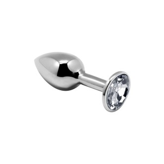 Metalen anaalplug met witte edelsteen MINI METAL S 7 x 2,8 cm Zilver