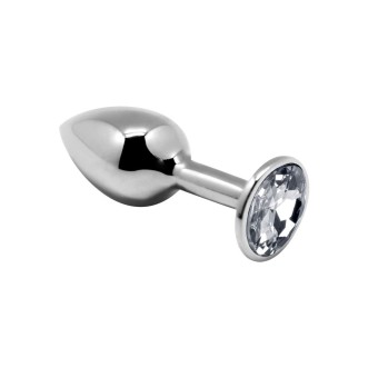 Metalen anaalplug met witte edelsteen MINI METAAL M 8 x 3,4 cm Zilver