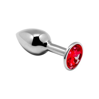 Metalen Anaalplug met Rode Edelsteen MINI METAAL M 8 x 3,4 cm Zilver