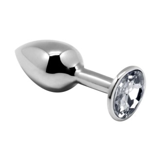 Metalen anaalplug met witte edelsteen MINI METAAL L 9 x 4,1 cm Zilver