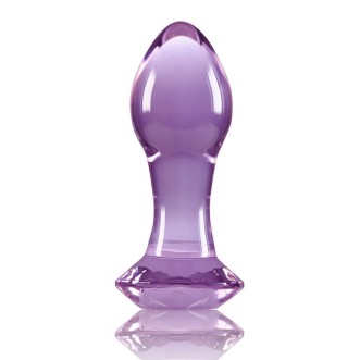 Glazen anaalplug met juweel KRISTAL GEM Handgemaakt 9 x 3,2 cm met paars edelsteen