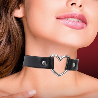 Vegan Leren Halsband met Hart Ring Cinderella Zwart