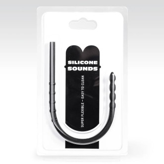 Flexibele siliconen urethrale sonde met stimulerende reliëfs SU07 24 x 0,8 cm zwart