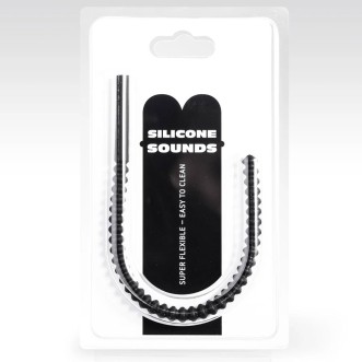 Flexibele siliconen urethrale sound met stimulerende ribbels SU08 24 x 1 cm Zwart