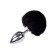 Metalen anaalplug met zwarte pluizige pompon FLUFFY L 9 x 4,1 cm Zilver