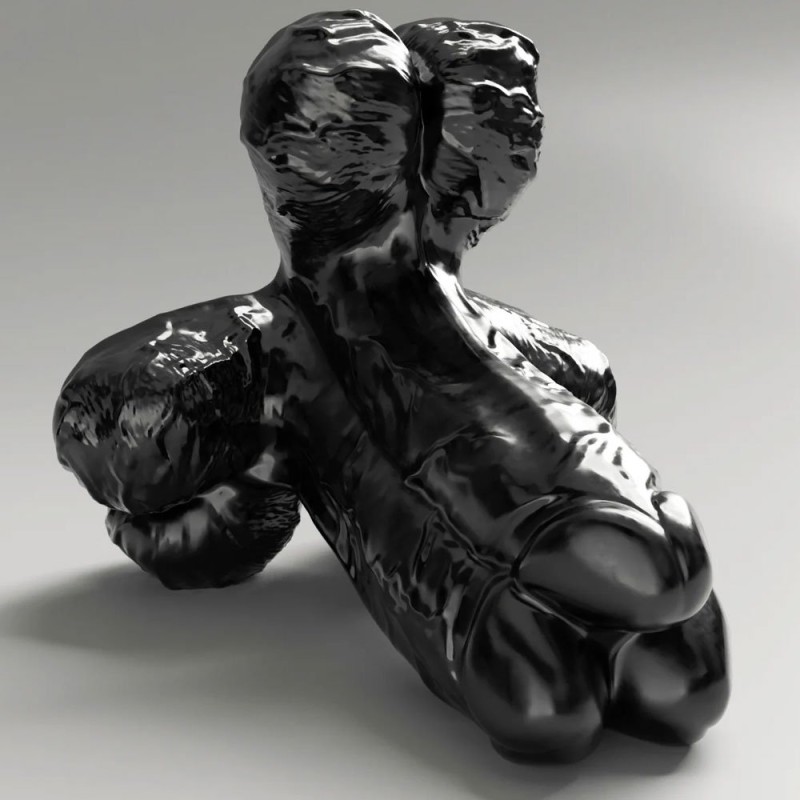 Triplo Gigante Realístico Dildo GAPE, SET, E MATCH All Black Esteróide 30 x 13 cm Preto