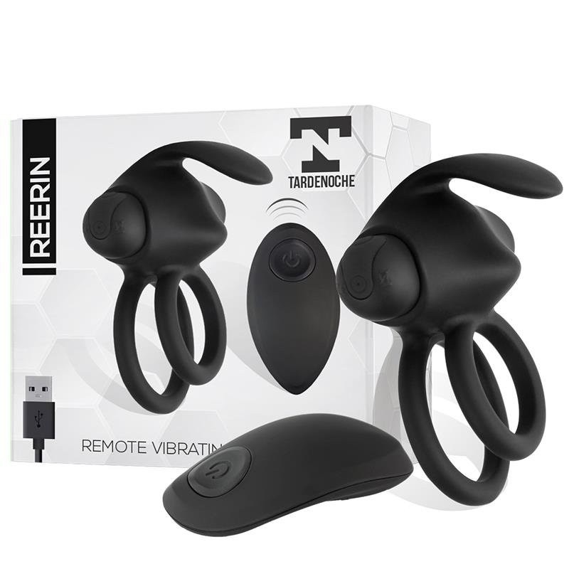 Anel peniano de silicone vibratório com controle remoto sem fio REERIN preto recarregável