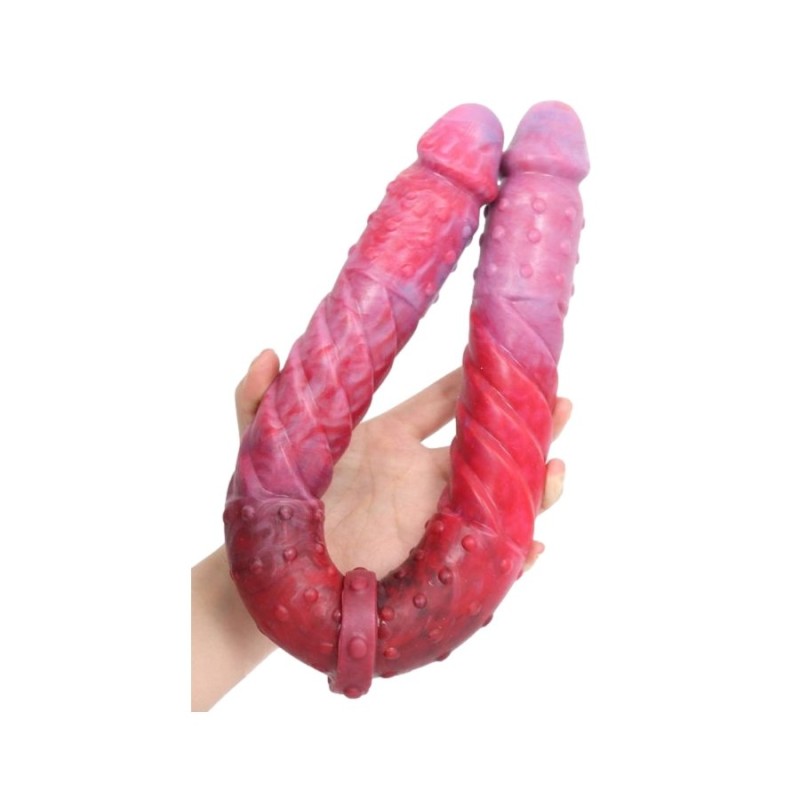 Dildo Duplo de Silicone DUO TWIST Vermelho e Rosa 53 x 5.2 cm