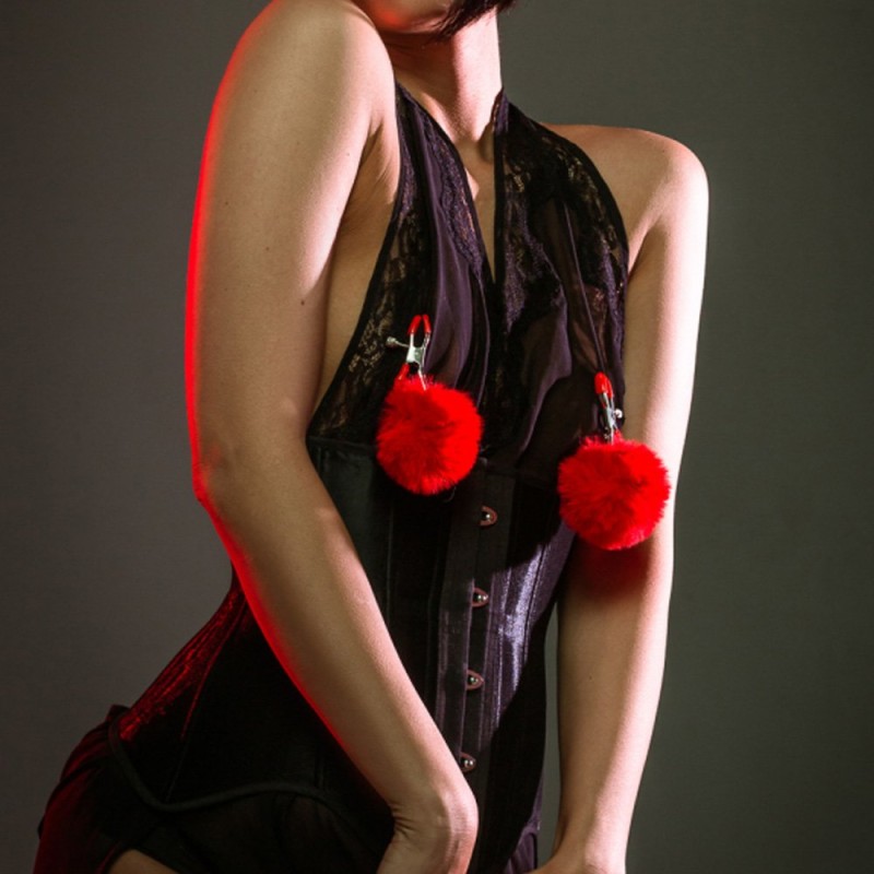 Pinças de Mamilo Ajustáveis ​​​​com Pompon ANGELIC Vermelho