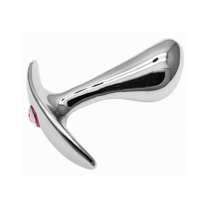 Plug Anal Usável em Metal PBGS M com Pedra Rosa 9 x 3 cm Prata