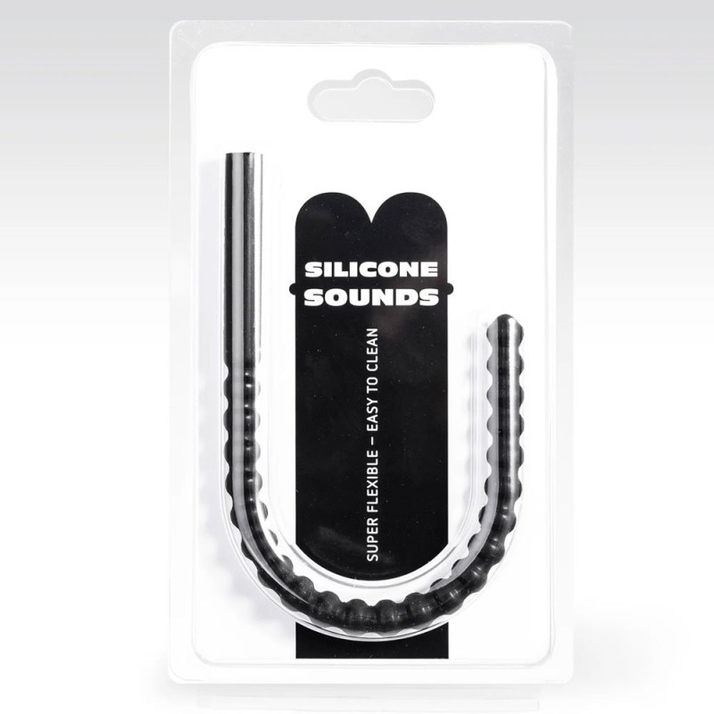 Sonda Uretral Flexível de Silicone com Sulcos Estimulantes SU10 24 x 1 cm Preto