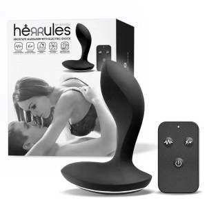 Plug anal vibratório em silicone com eletroestimulação e controle remoto sem fio Herrules 11 x 3 cm preto Recarregável