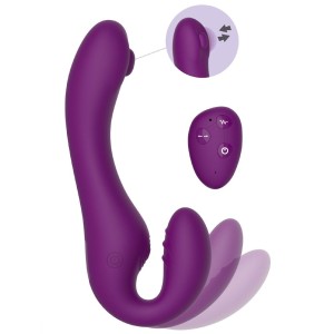 Strap-on vibratório e pulsante sem alças em silicone com controle remoto sem fio PULSE VIBE 19,5 x 3,6 cm Roxo